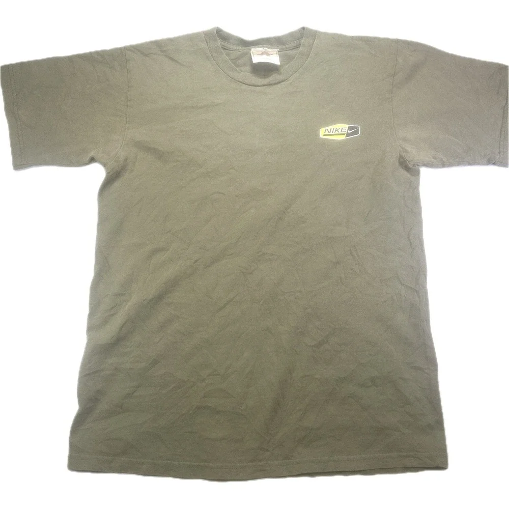 Vintage Nike Classic Sports Graphic T Shirt S Olive Green 90s Back Print USA